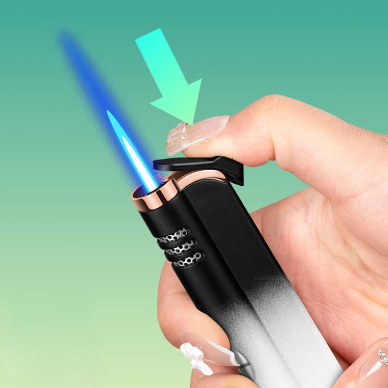 Windproof Torch No Gas Lighter Powerful Tube Straight Blue Fire Turbo Pipe Butane Refillable Jet Flame Creative Smoker Gift 41FG W260202