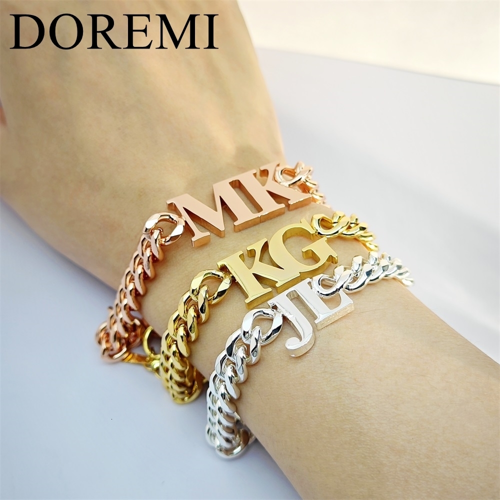 Pendant Necklaces DOREMI gelang huruf tebal inisial rantai Kuba 5mm perhiasan nama khusus pria perhiasan hadiah baja tahan karat personalisasi perhias