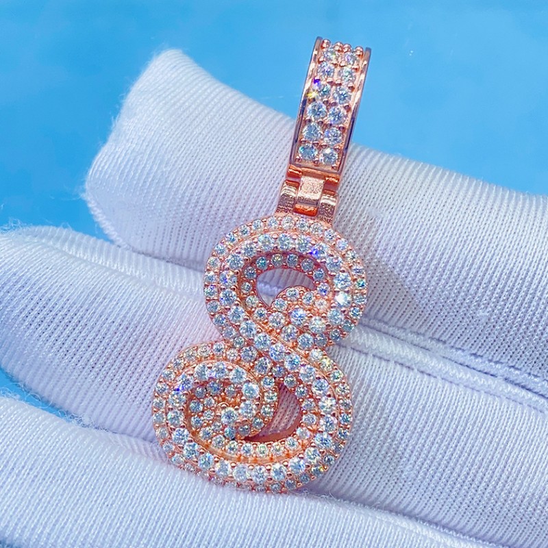 A-Z Customized Name Pendant S Sier Moissanite Dia Letter Necklace For Men And Women With 3mm 24inch Steel Rope Chain
