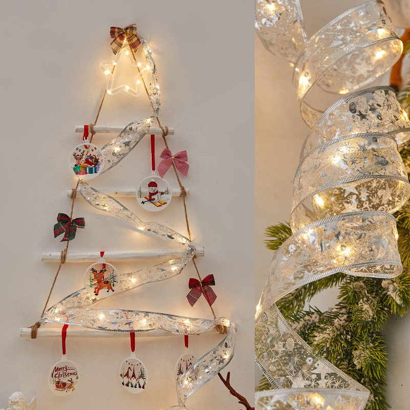 String Lights Decorations Christmas Tree Accessories Decorative Pendants Hot Gold Double Ribbon