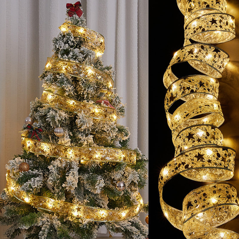 String Lights Decorations Christmas Tree Accessories Decorative Pendants Hot Gold Double Ribbon