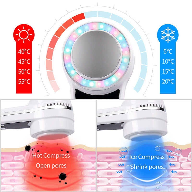 Mini Hot Cold Hammer Massager LED Light Photon Therapy Ultrasonic Cryotherapy Vibration Face Lift Pore Shrink Skin Care Anti Aging Lead In Facial Mach