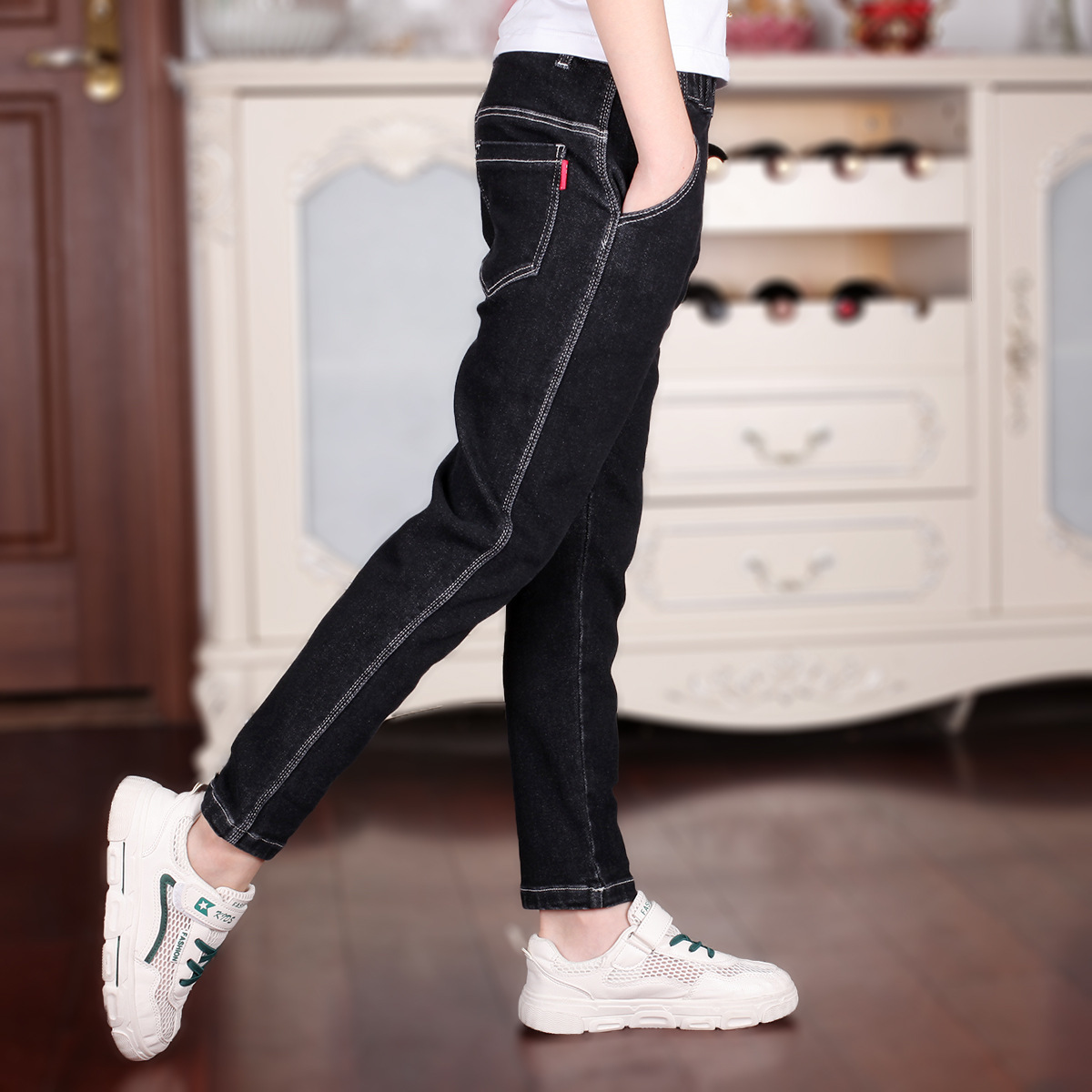 Jeans Oversized For Boys Teenagers Clothes Spring Casual Solid Elastic Waist Cotton Children'S Pants High Quality 230905