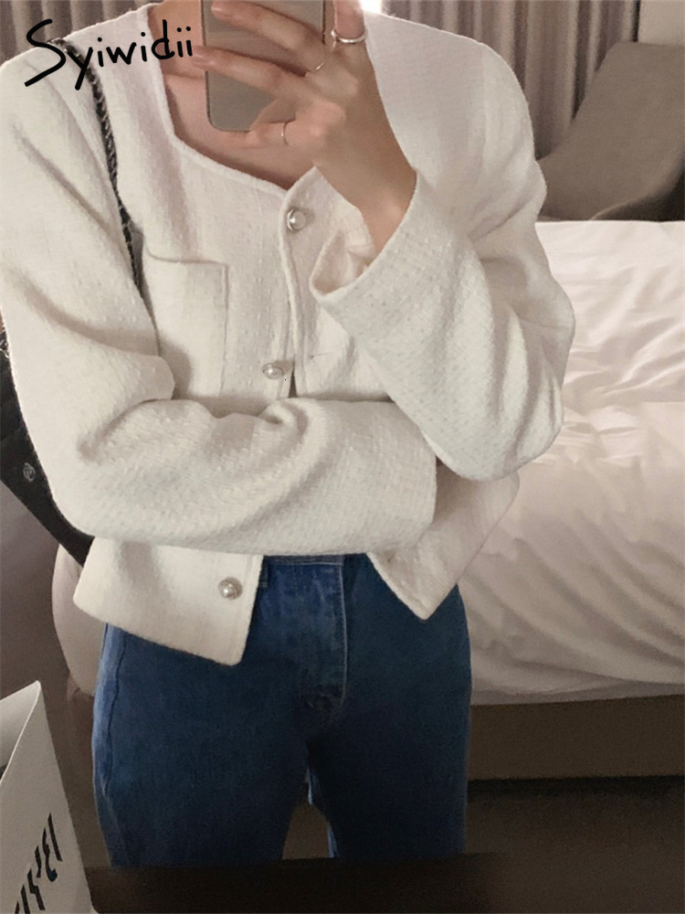 Womens Wool Blends Syiwidii Pockets Coat Women Autumn Winter Fashion Vintage Long Sleeve Coats Casual Button Up Solid Tweed Jacket 230905