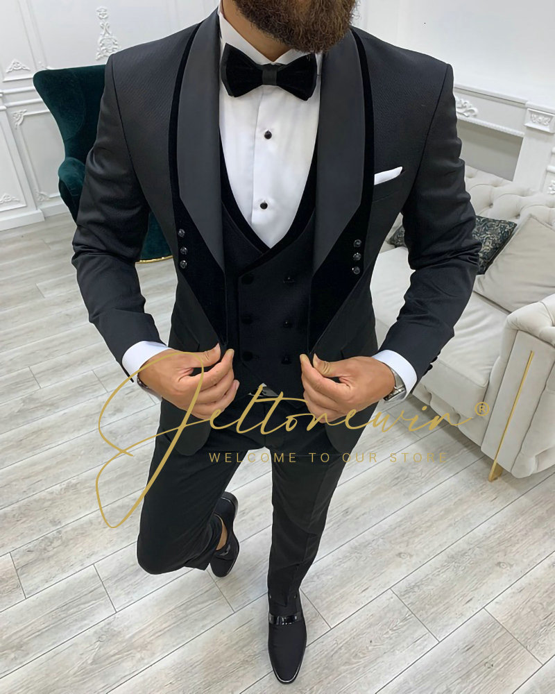 Men s Suits Blazers Costume Homme Mariage Formal Fashion Black Slim Fit For Men 3 Piece Groom Wedding Suit Tuxedo Latest Coat Pant 230906