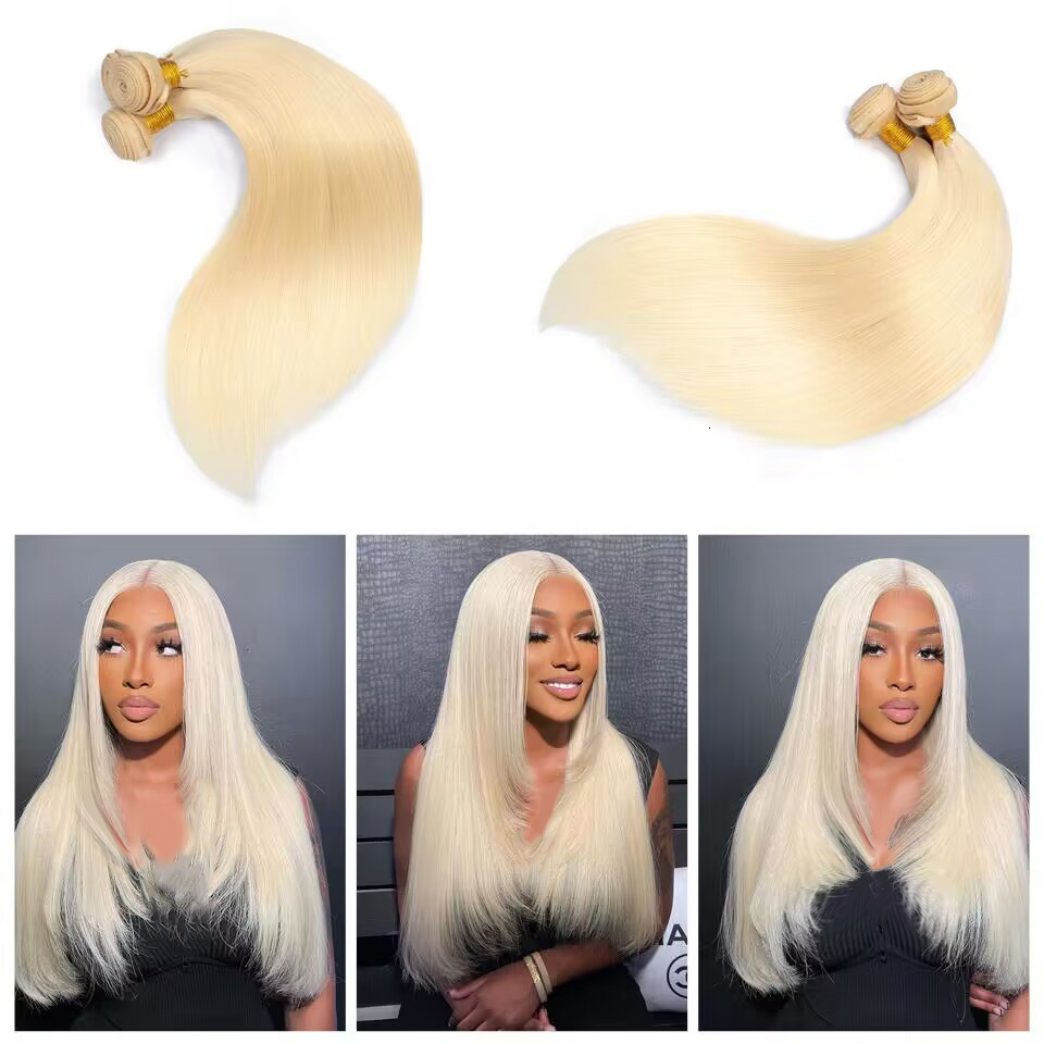 Lace Wigs Bundel rambut manusia pirang 30 32 inci 613 bundel lurus ekstensi jalinan Remy Brasil untuk wanita dapat dicelup 230905