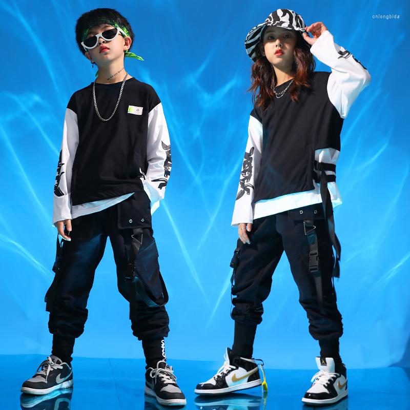 Stage Wear Tactical Cargo Pants For Girls Boys Dance Costume Clothes Kid Cool Black Hip Hop Clothing Streetwear Harajuku Jogger