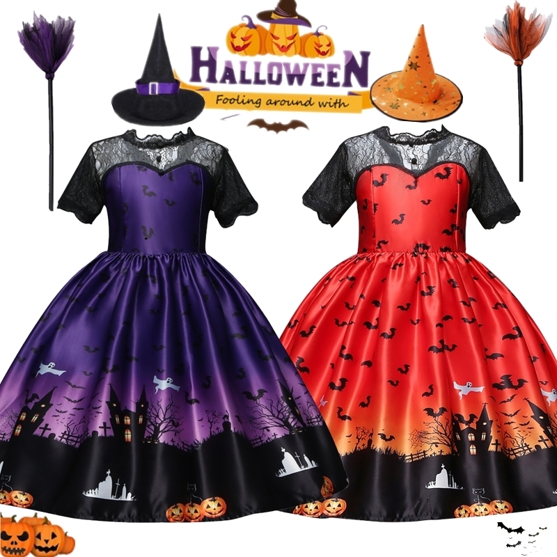 Cosplay Halloween Magic Witch Girls Costume Ghost Bat Dark Carnival Party Dress for 3 10 Years Kids Disfraz 230906