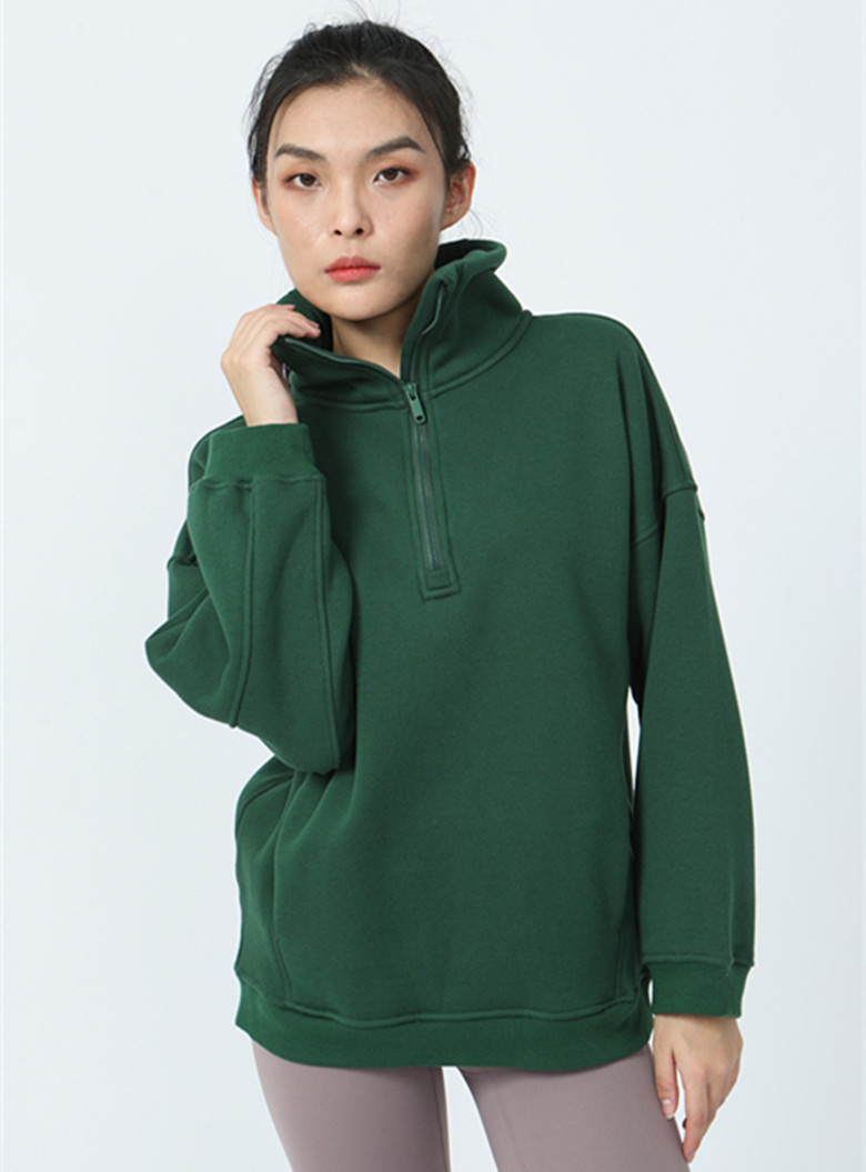 Women Thick Jacket Sweatshirt For Autumn Yoga Suit Jacket Ladies Gym Workout Coat Half Zipper Fleece Loose Workout Pullover LW031