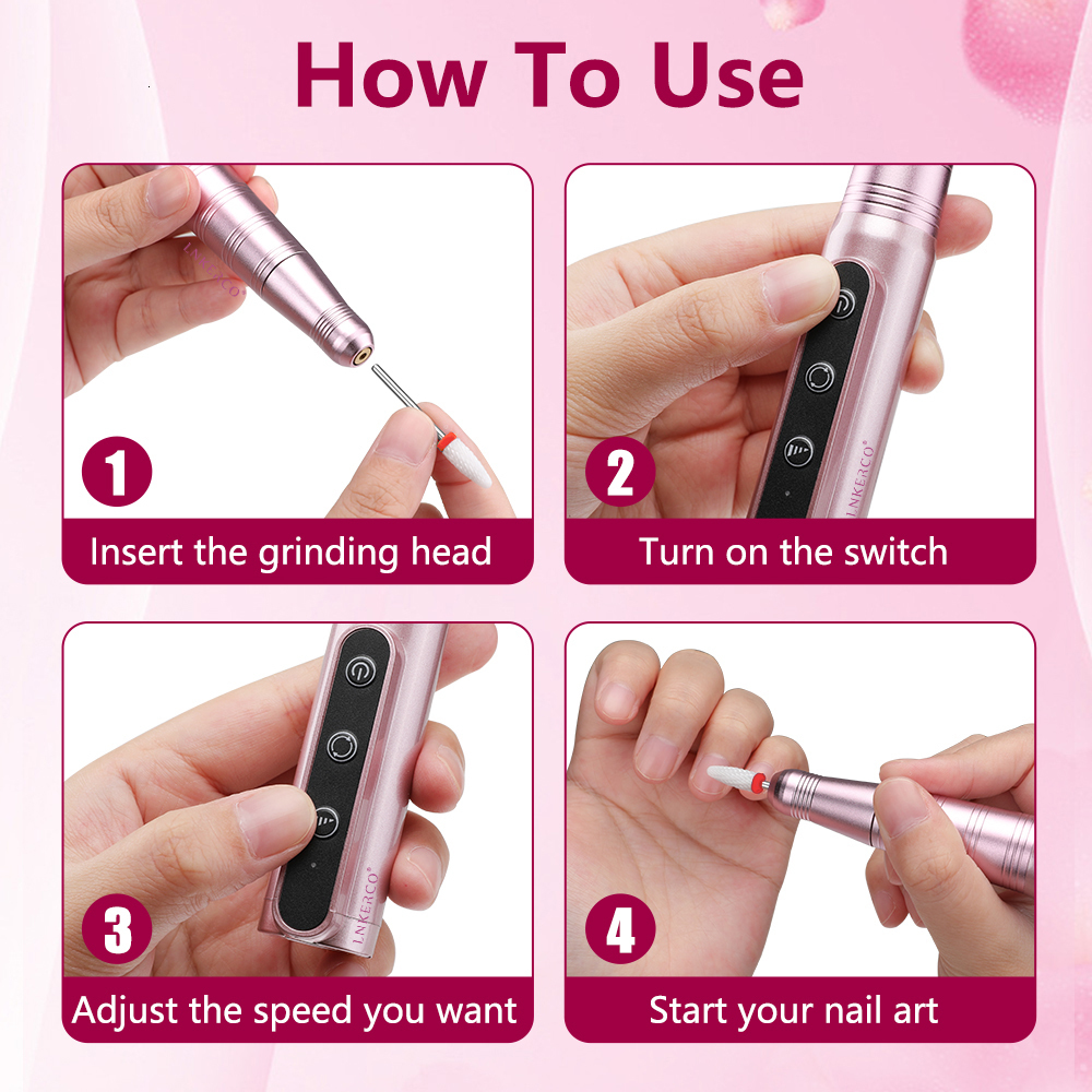 Nail Manicure Set Lnkerco 35000RPM Drill Machine Cordless Electric Sander Professional Milling Cutter For Gel Polishing 230906