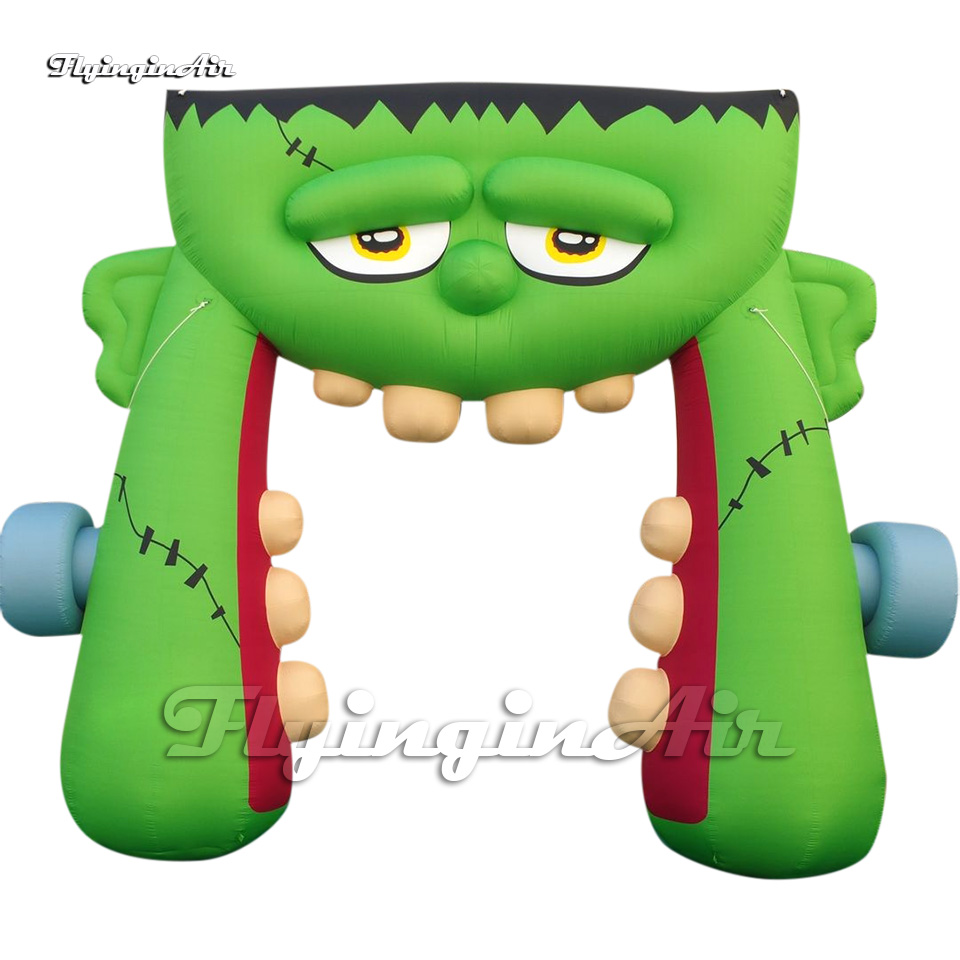 Lovely Giant Green Inflatable Frankenstein Head Gate Halloween Arch Cartoon Figure Model Air Blow Up Frank Entrance Door For Halloween Decoration