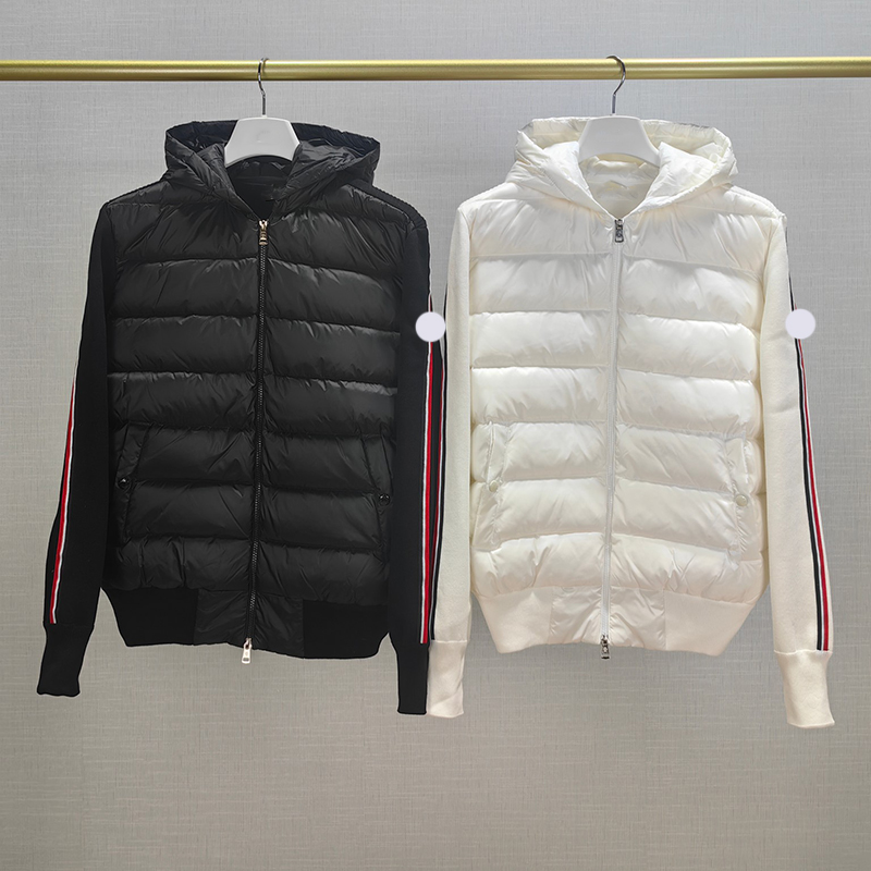 Designer Mens Winter Coats Women's Embroidery Badge Knitted Panel Sleeves Colored Stand up Neck Hooded Puffer Jacket Couple Casual Warm Winterjack Coat Top