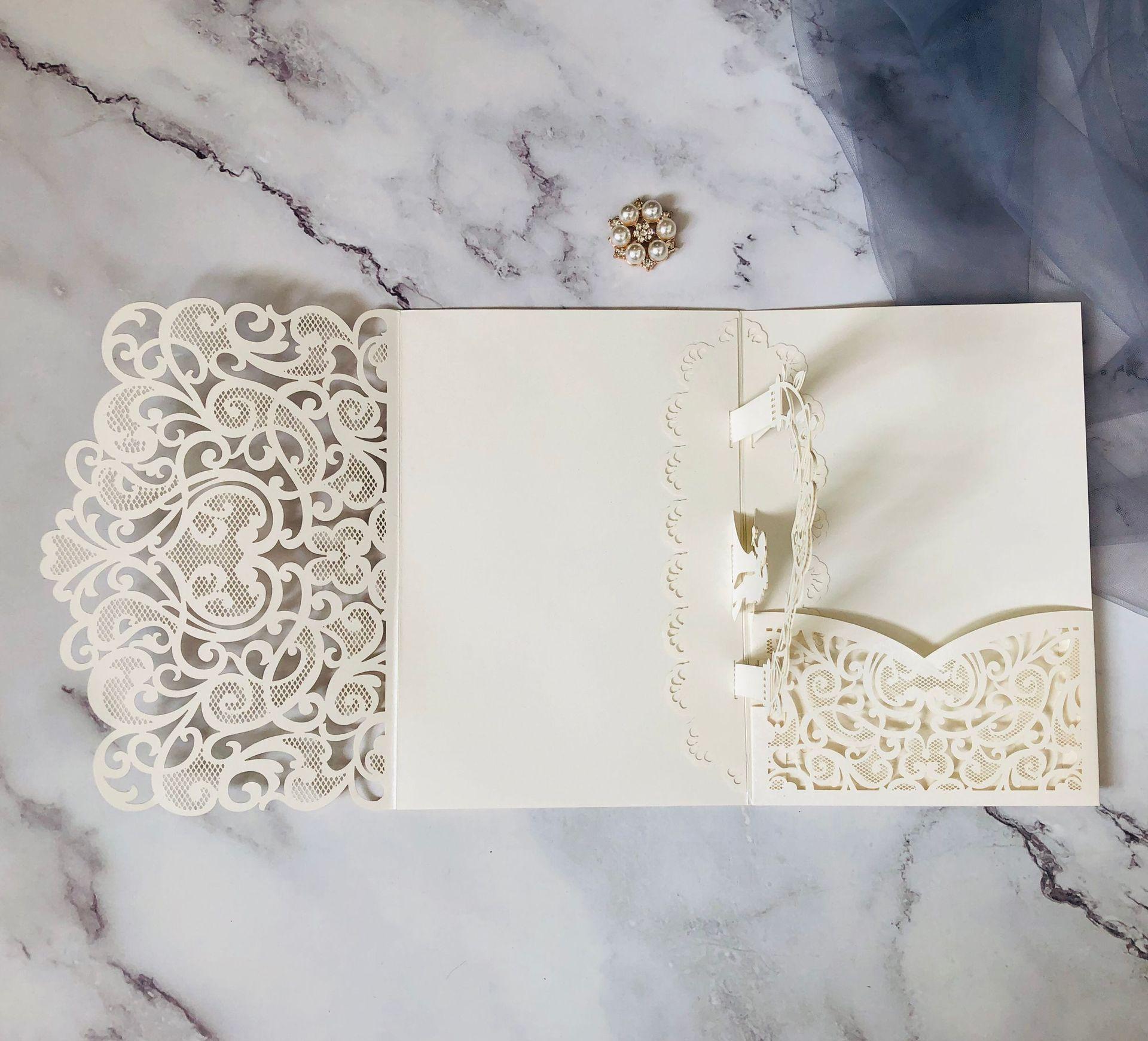 Wedding Invitations Fashion 3D Marriage Laser Cut Invite Card Hollow Out Personalized Insert Printing Mti Colors Folder Invitation ZZ