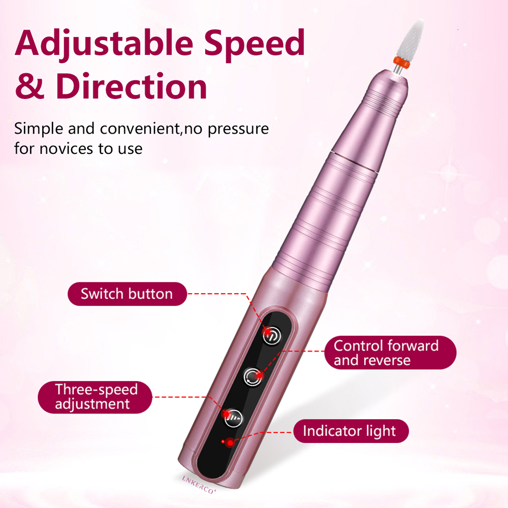 Nail Manicure Set Lnkerco 35000RPM Drill Machine Cordless Electric Sander Professional Milling Cutter For Gel Polishing 230906