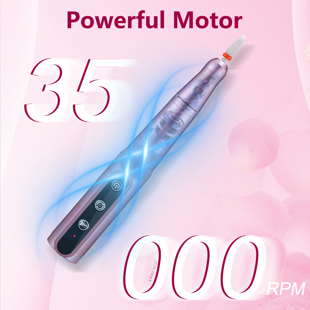Nail Manicure Set Lnkerco 35000RPM Drill Machine Cordless Electric Sander Professional Milling Cutter For Gel Polishing 230906