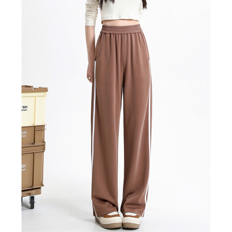 Women's Pants s American retro high street sports wideleg pant's spring autumn stripes waist drape casual black straightleg pants 230905