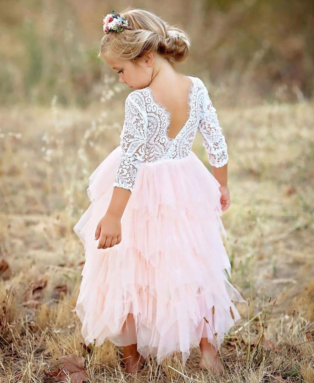 Girl s Dresses Wedding Girl Backless Lace Flower Princess Dress Baby Kids Floor Long Children Clothing Party Gown Vestidos Clothes 230906