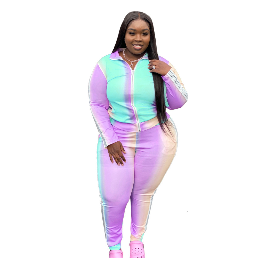 Women's Plus Size Tracksuits Clothe L5xl 2 Piece Set Gradient Patchwork Zip Top Sport Pants Fitness Outfit Activewear Wh 3xl 4xl 5xl 6xl 230905