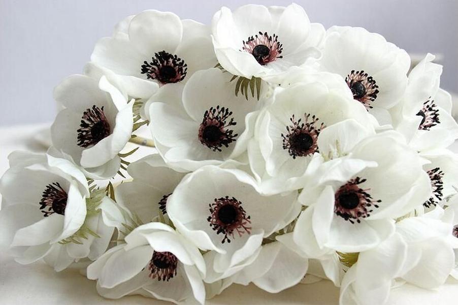 Wedding Flowers Real Touch White Anemones PU Artificial For Bouquet Table Centerpieces Natural PU ZZ