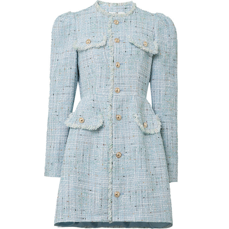 Womens Wool Blends Autumn Winter Woolen Coat Women tweed O Neck Singlebreasted Slim Outer Wear Korean Style Jacket Mini Dress 230905