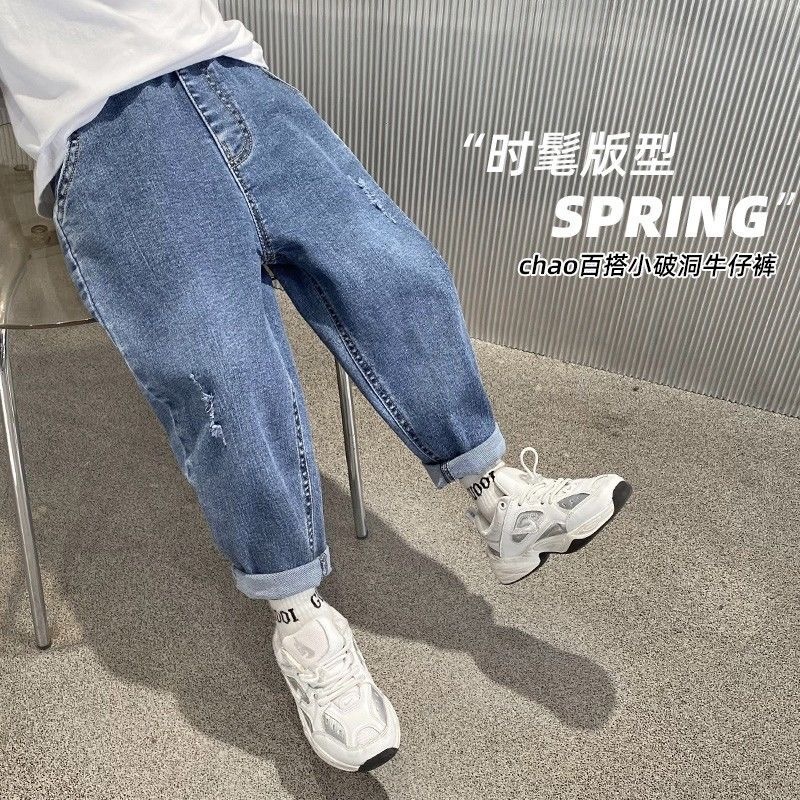 Jeans Spring Boys Casual Children Denim Ripped 3 4 5 6 7 8 9 10 11 12 years Kids Trousers Clothes Harem Pants Bagg 230905