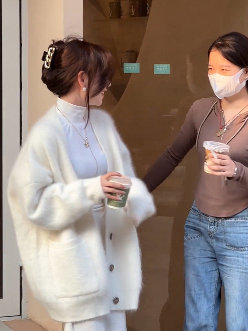 Womens autumn korean fashion v-neck mohair wool kknitted loose batwing sleeve thickening sweater cardigan coat SMLXLXXL