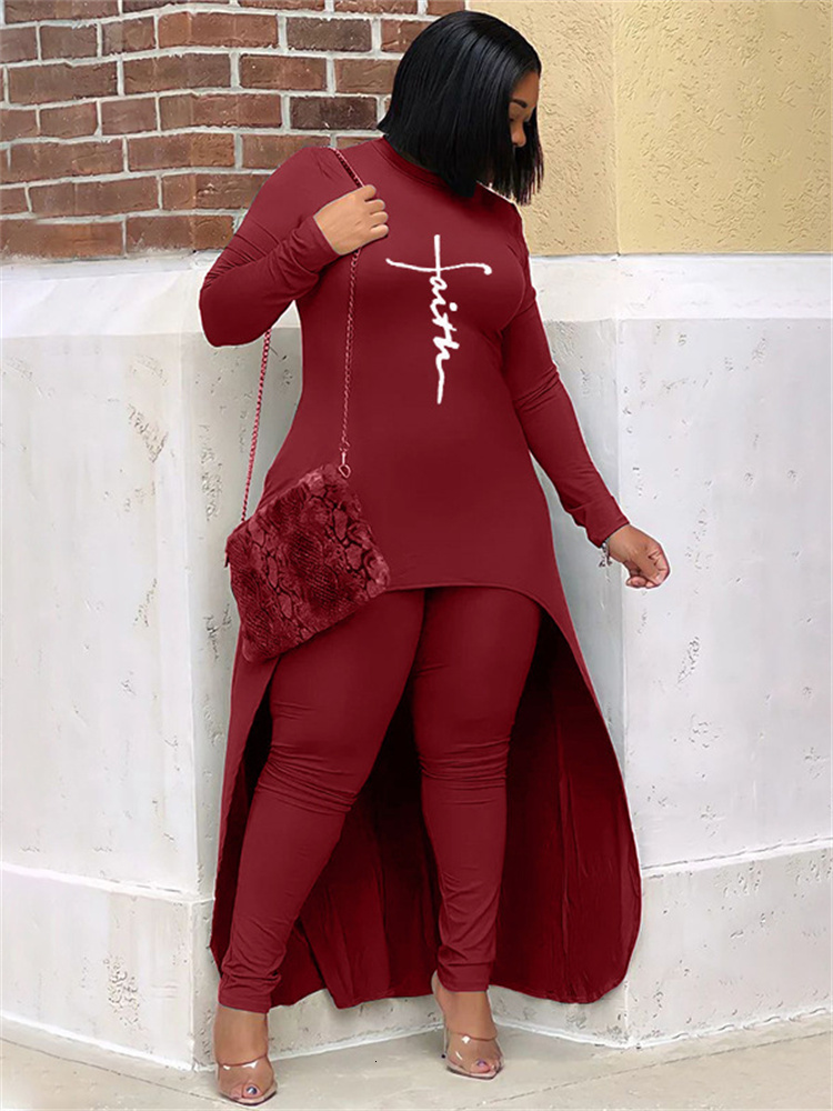Women's Plus Size Tracksuits Wmstar Two Piece Set for Women Clothing Long Tops and Pants Sets Leggings Matching Stretch Wholesale Dropshopping 23