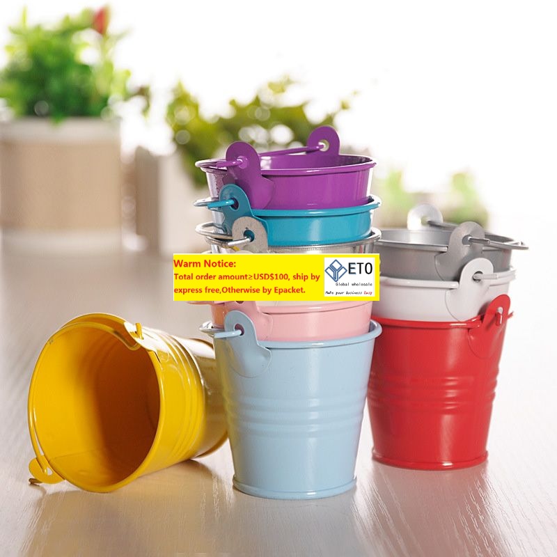 100pcs Metal Wedding Party Shower Gift Potted Plants Mini Small Assorted Colored Tin Pails Buckets Bucket Candy Chocolate Box ZZ