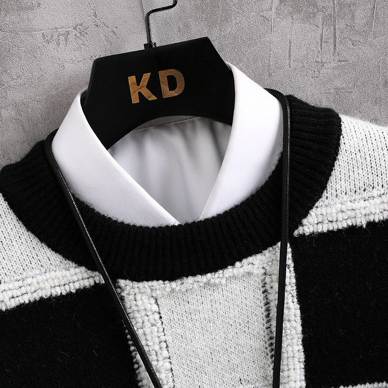 Men s Sweaters Fall Winter Korean Style Mens Pullovers High Quality Thick Warm Cashmere Sweater Men Plaid Pull Homme 2023 230906