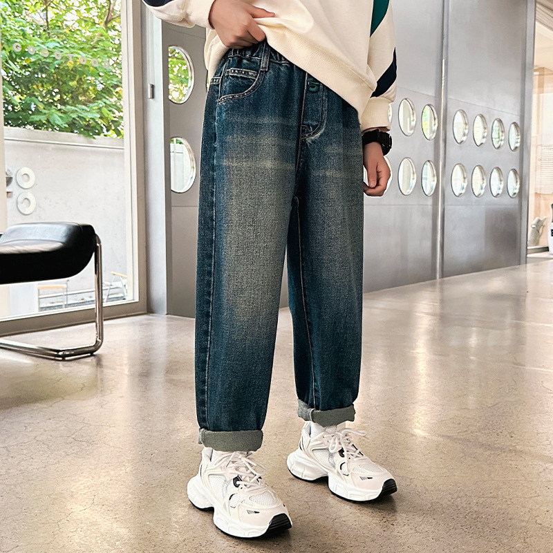 Jeans Children Clothing Casual for Boy Denim Pants Cotton Spring Autumn Elastic Waist Kids Baggy 4 6 7 8 10 12 Years 230905