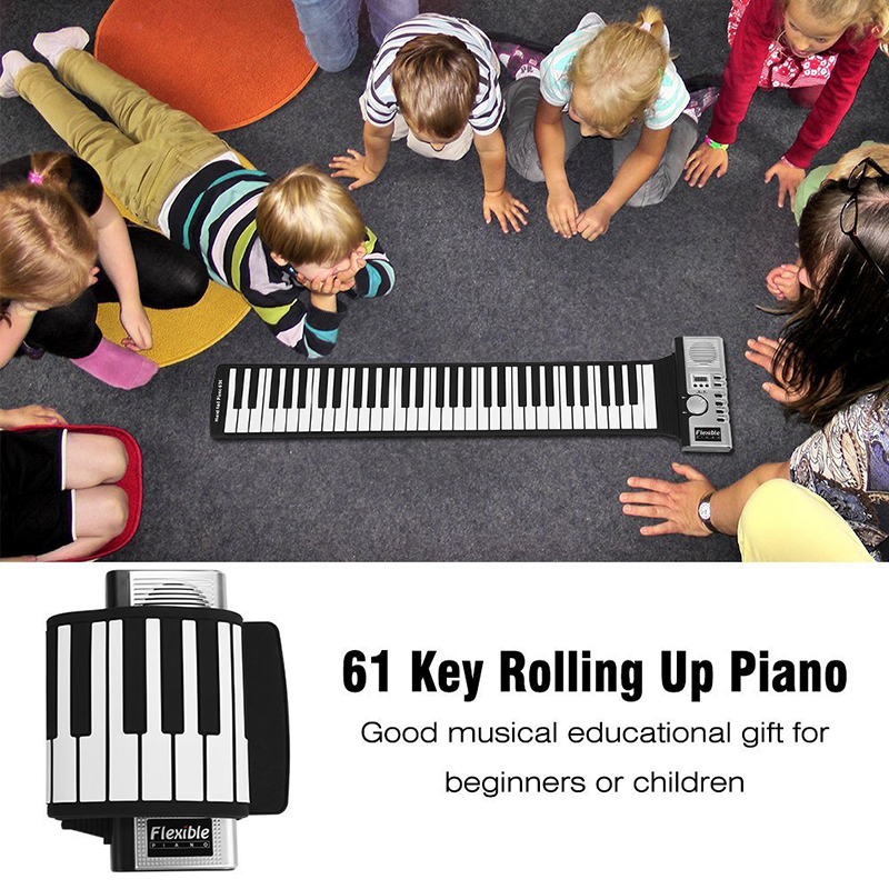 61 Keys Roll Up Piano Portable USB Rechargeable Electronic Hand Roll Piano Environmental Build in Speaker Silicone Soft Piano Keyboard For Beginners