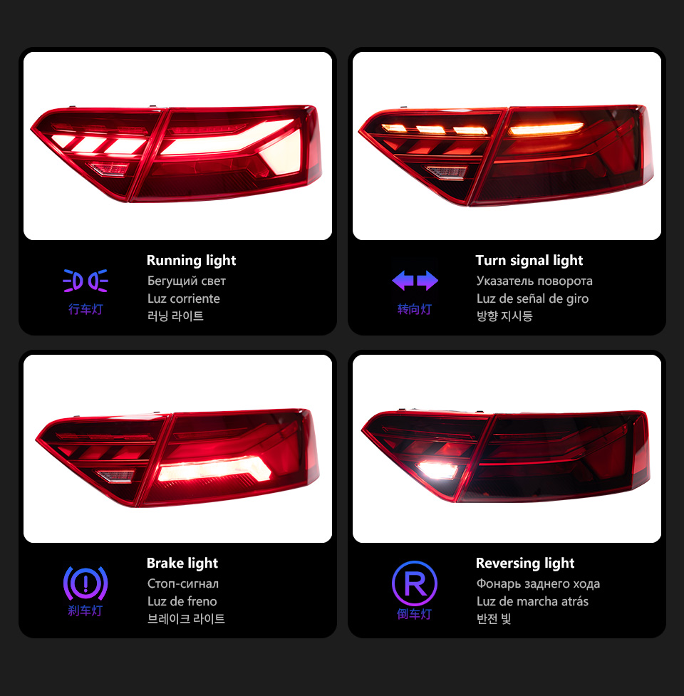Taillight For A5 A5L 2008-20 16 Tail Lights RS5 Style Sequential Turn Signal Taillight LED Brake Lights Reverse Stop Lamp