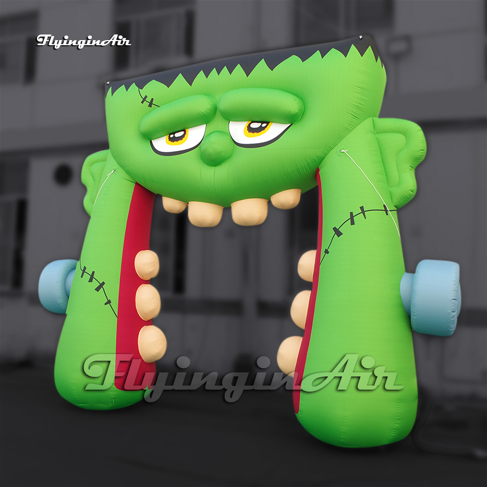 Cute Halloween Cartoon Character Large Inflatable Frank Gate 5m Green Monster Air Blow Up Frankenstein Head Arch For Entrance Decoration