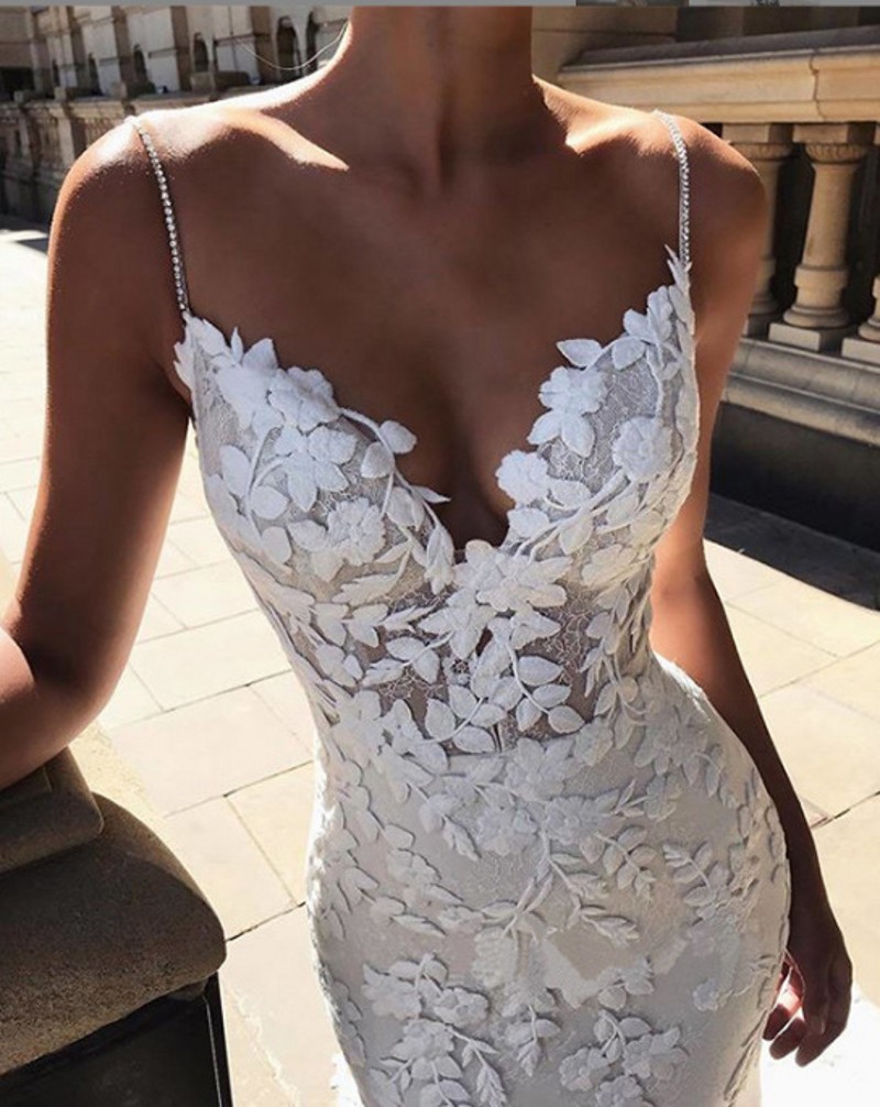 Sexy Mermaid Wedding Dress Women 2024 V-neck Straps Flower Lace Backless Bridal Gowns LYHS016 Summer Boho Vestidos De Novia
