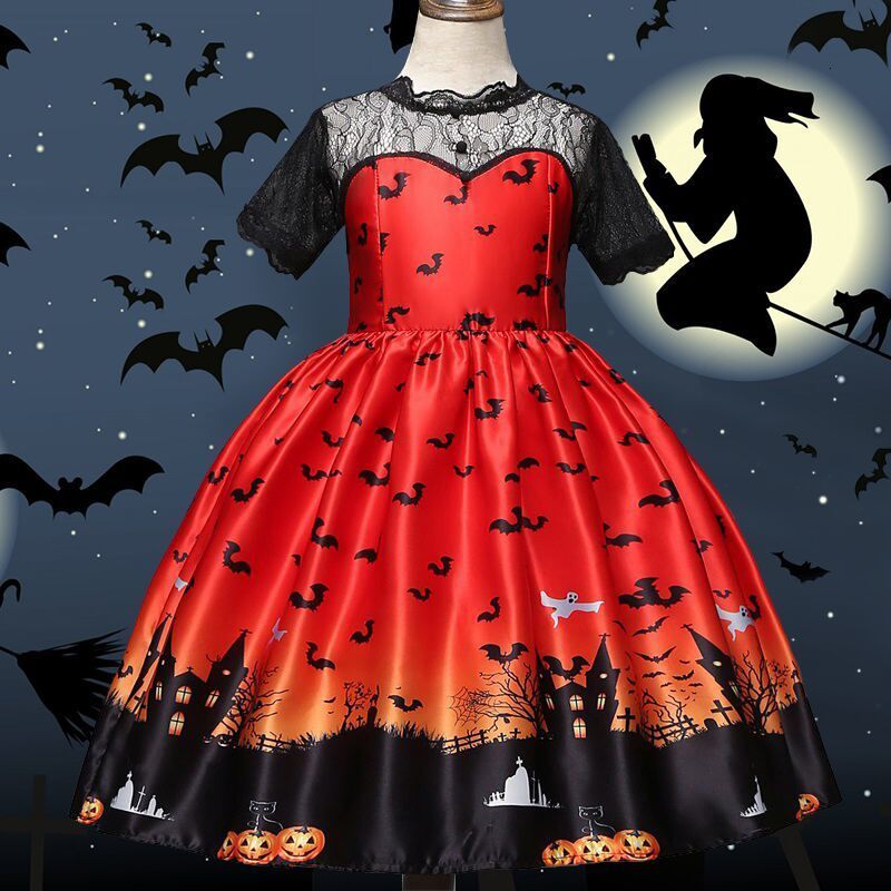 Cosplay Halloween Magic Witch Girls Costume Ghost Bat Dark Carnival Party Dress for 3 10 Years Kids Disfraz 230906
