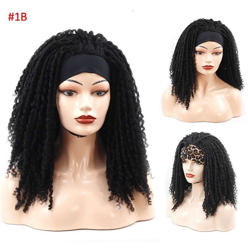 Human Hair Bulks Black Headband Wig Afro Crochet Twist Braided Synthetic Wig Headband Dreadlock Wigs for Black Women Daily Use 230906