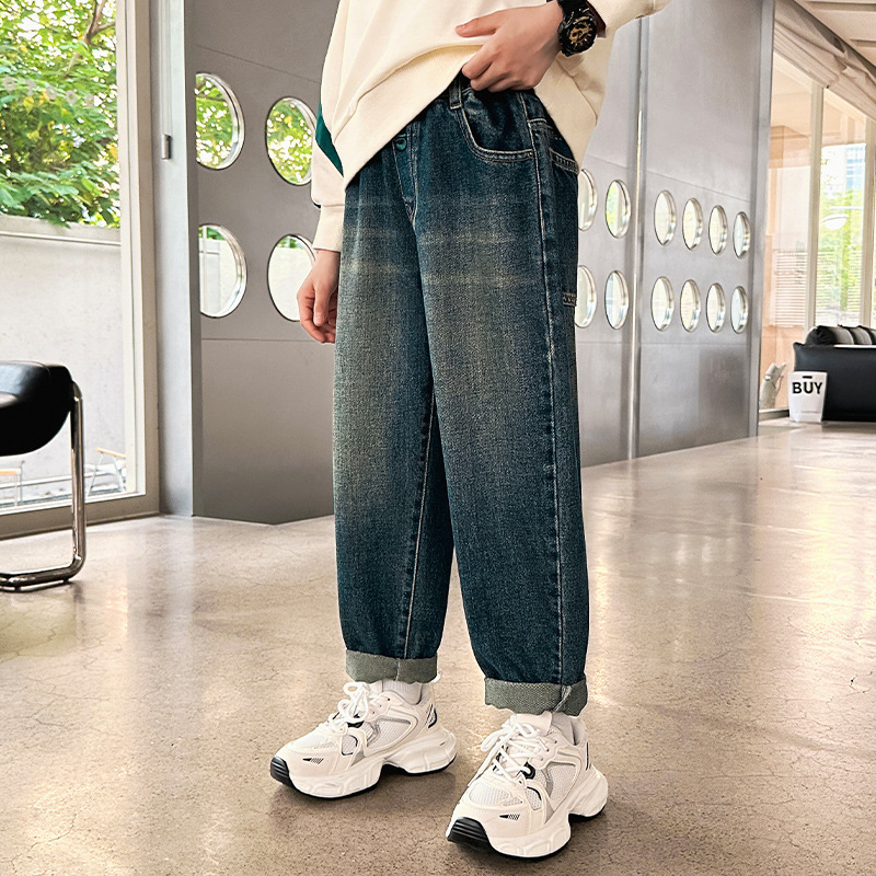 Jeans Children Clothing Casual for Boy Denim Pants Cotton Spring Autumn Elastic Waist Kids Baggy 4 6 7 8 10 12 Years 230905