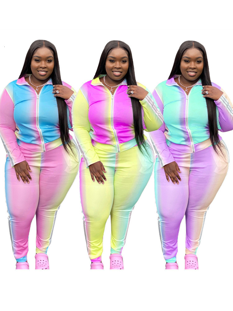 Women's Plus Size Tracksuits 5XL Clothing Fall Lapel Gradient Print Long Sleeve Trousers Patchwork Casual Sports Ladies Suit Oversized 230905