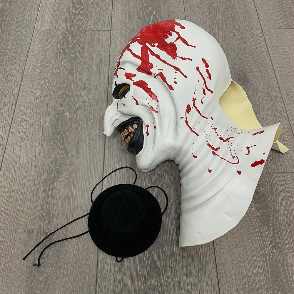 Mas Bloody Terrifier Art The Clown Mask Cosplay Creepy Horror Demon Evil Joker Hat Latex Helmet Halloween Party Costume Props