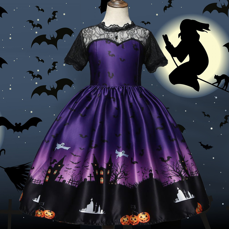 Cosplay Halloween Magic Witch Girls Costume Ghost Bat Dark Carnival Party Dress for 3 10 Years Kids Disfraz 230906