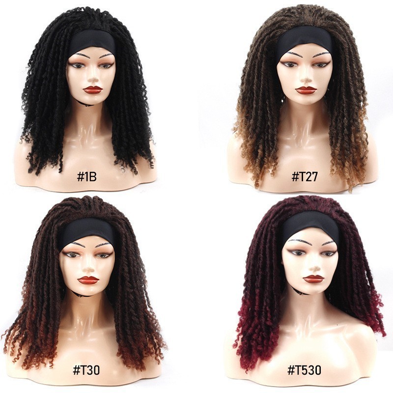 Human Hair Bulks Black Headband Wig Afro Crochet Twist Braided Synthetic Wig Headband Dreadlock Wigs for Black Women Daily Use 230906