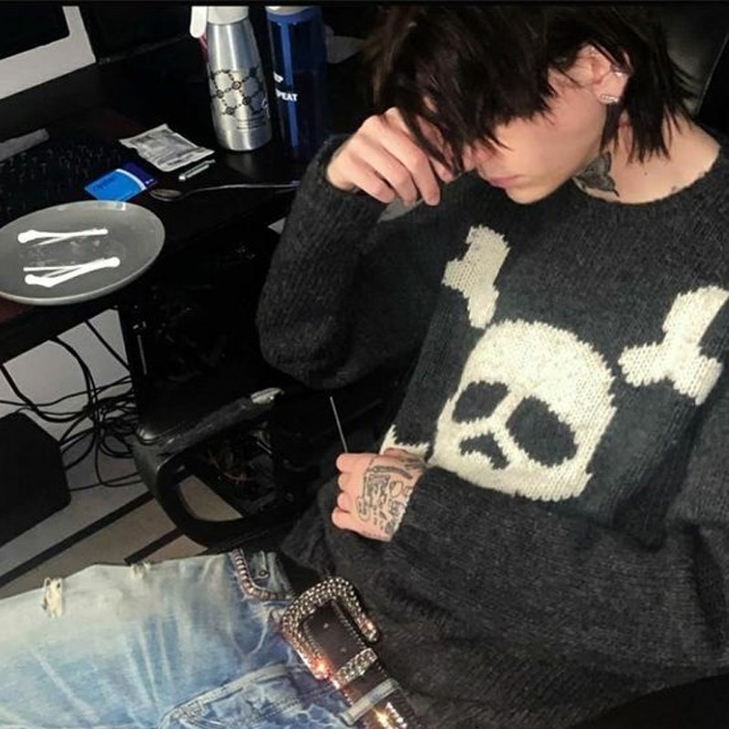 Men s Sweaters Gothic Sweater Skull Graphic Knitwear Hip Hop Punk Pullover Retro Vintage Long Sleeve Women s Top Oversize Y2K Clothes 90s 230906