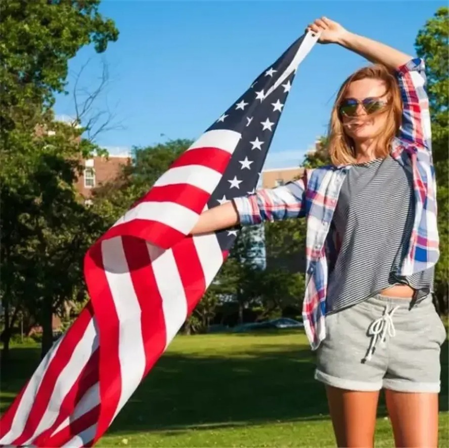Festive 90X150cm Embroidered USA Flag banner Outdoor Stars Stripes Brass Grommets Banners 3X5 Feet American decor Flags G0906