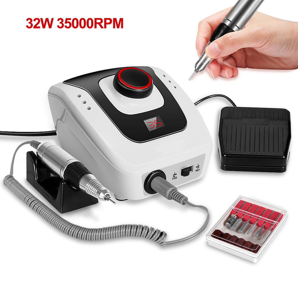 Nail Manicure Set 32W 35000RPM Pro Electric Drill Machine Apparatus For Pedicure Files With Cutter Art Pen Tools 230906