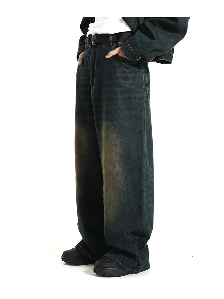 Men's Jeans REDDACHiC Green Wash 90s Skater Men Baggy Jeans Brushed Adjust-waist Wide Leg Y2k Vintage Denim Pants Oversized Hip Hop Trousers 2309