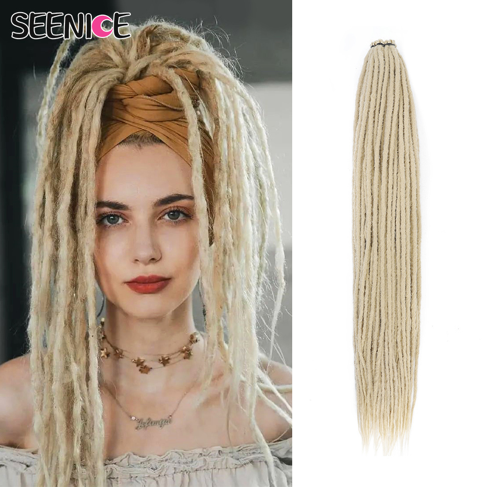 Human Hair Bulks Handmade Dreadlock Synthetic Extensions Straight Crochet Braiding Natural Hair For Afro Women And Men Ombre Black Brown SEENICE 23090