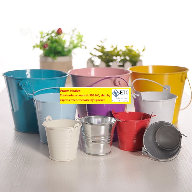 100pcs Metal Wedding Party Shower Gift Potted Plants Mini Small Assorted Colored Tin Pails Buckets Bucket Candy Chocolate Box ZZ