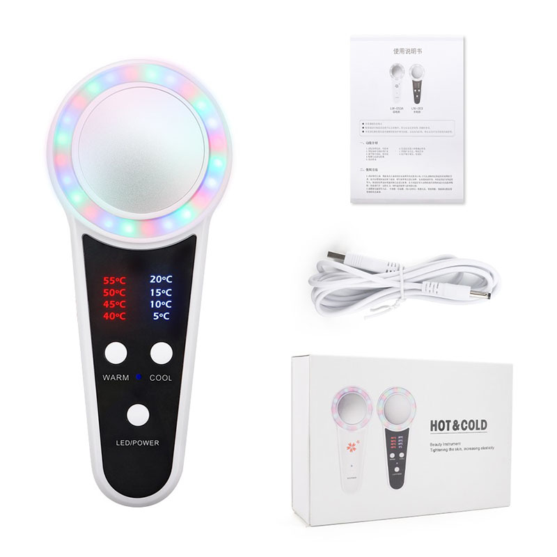Hot Cold Hammer Beauty Machine Home Use Mini Body Face Massager Cryo Treatment Led Light Photon Therapy Skin Lifting Face Skin Rejuvenation Anti Aging