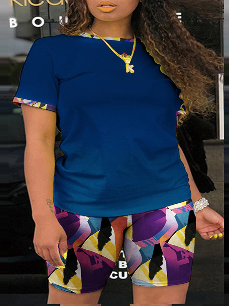 Women's Plus Size Tracksuits Faith Melting Colors All Over Print Casual Top Shorts Set 230905