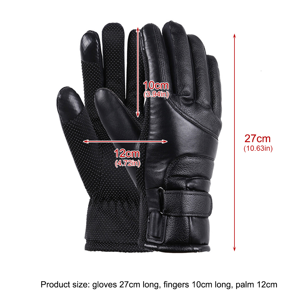 Five Fingers Gloves 12V Electric Heating Motorcycle Gloves PU Leather Heated Gloves Waterproof Windproof Warm Winter Skiing Protection for Men Women 2